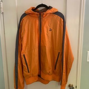 ’90s Puma Hooded Windbreaker XL Orange & Gray